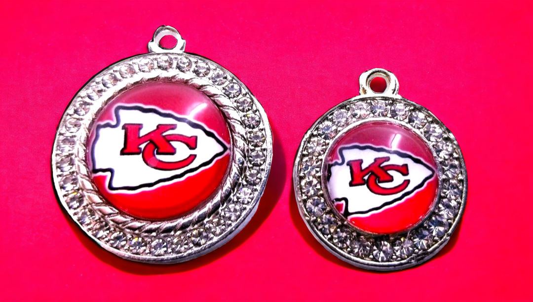 Kansas City Chiefs Dome NFL Football Charms. KC Sports Team Charms in 2cm and 2.5cm. Rhinestone Charms
