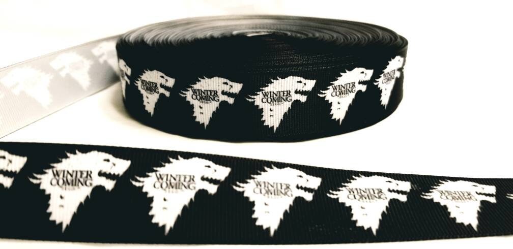 White Wolf Jon Snow- Snow Wolf- Grosgrain Ribbon- GOT- Game of Thrones- White Wolf- Winterfell- Craft Supplies