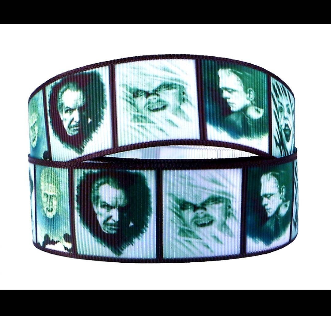 1" wide Vincent Price Classic Horror Movie Frankenstein Grosgrain Ribbon. Haunted and Fright Night wide ribbon. Classic Villains.