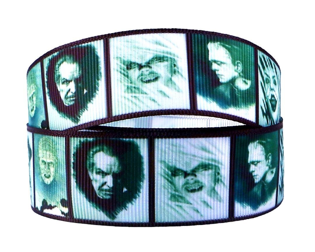 1" wide Vincent Price Classic Horror Movie Frankenstein Grosgrain Ribbon. Haunted and Fright Night wide ribbon. Classic Villains.