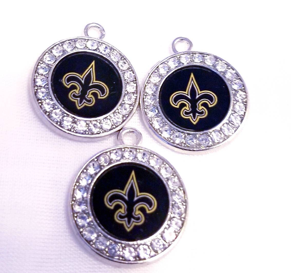 New Orleans Saints NFL Football Charms. Sports Team Charms in small 2cm and Large 2.5 cm Rhinestone Charms