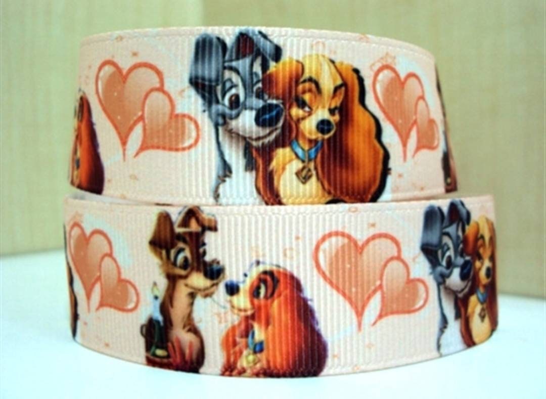 1'' Lady and the Tramp Hearts Grosgrain ribbon. Dogs Love Ribbon