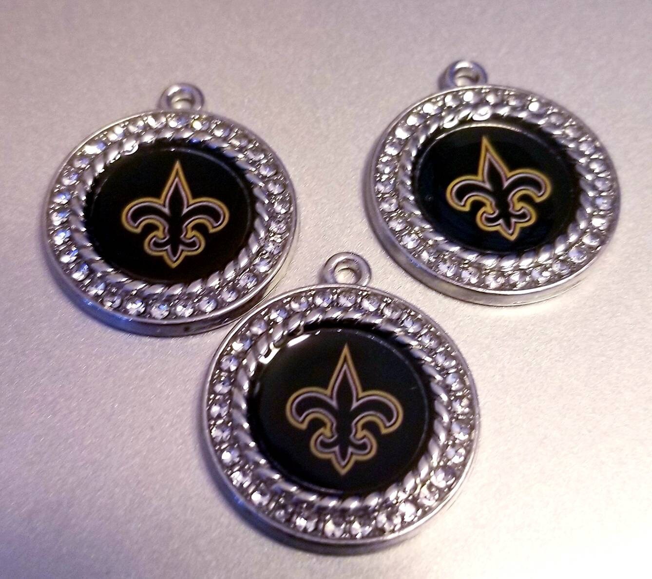 New Orleans Saints NFL Football Charms. Sports Team Charms in small 2cm and Large 2.5 cm Rhinestone Charms