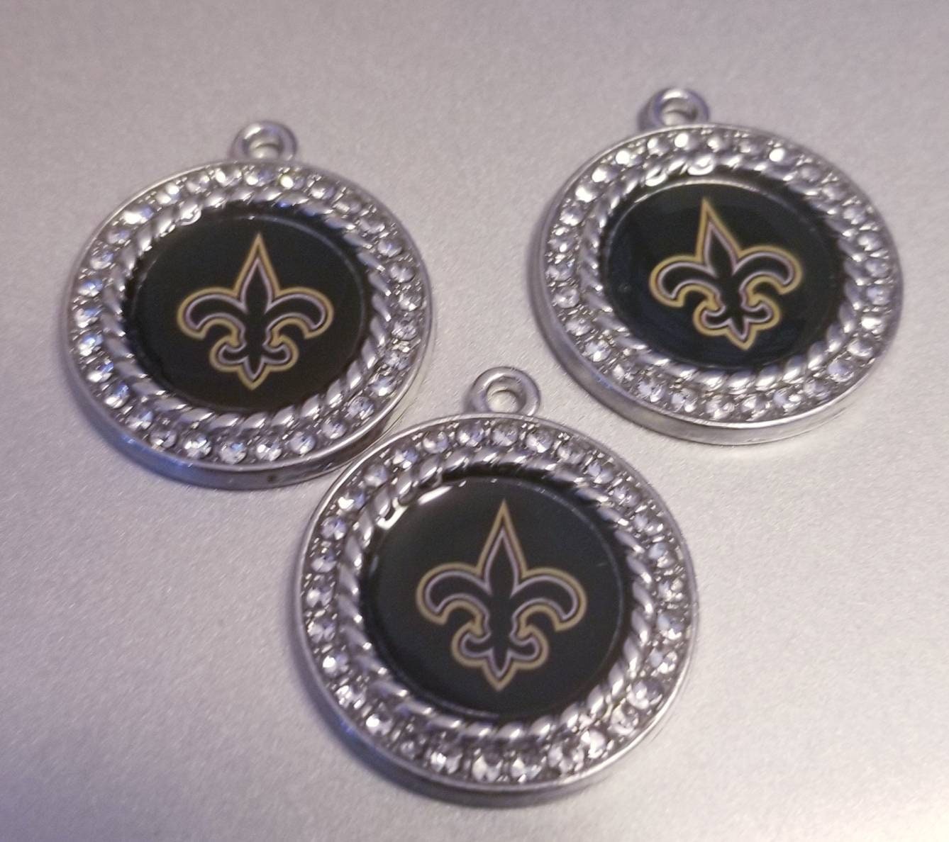 New Orleans Saints NFL Football Charms. Sports Team Charms in small 2cm and Large 2.5 cm Rhinestone Charms