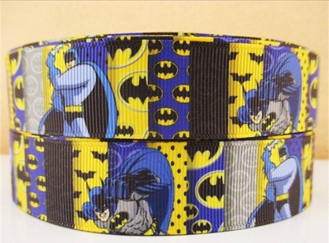 1" Batman Grosgrain Ribbon- Batman Cartoon Ribbon Super Heros Ribbon by the Yard-Craft Ribbon-Bow Ribbon one inch wide Ribbon