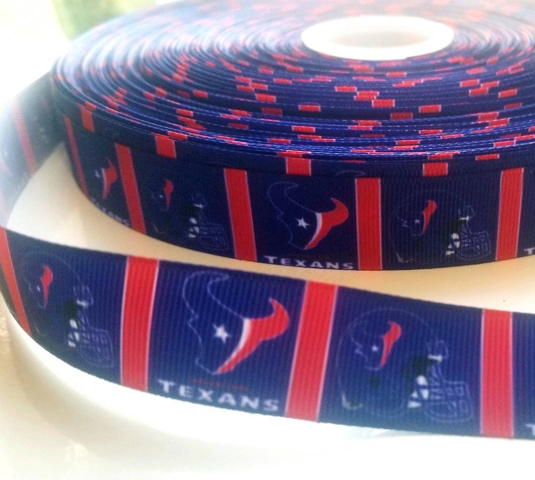 7/8" Houston Texans Football Grosgrain Ribbon. Football Ribbon Sports Ribbon