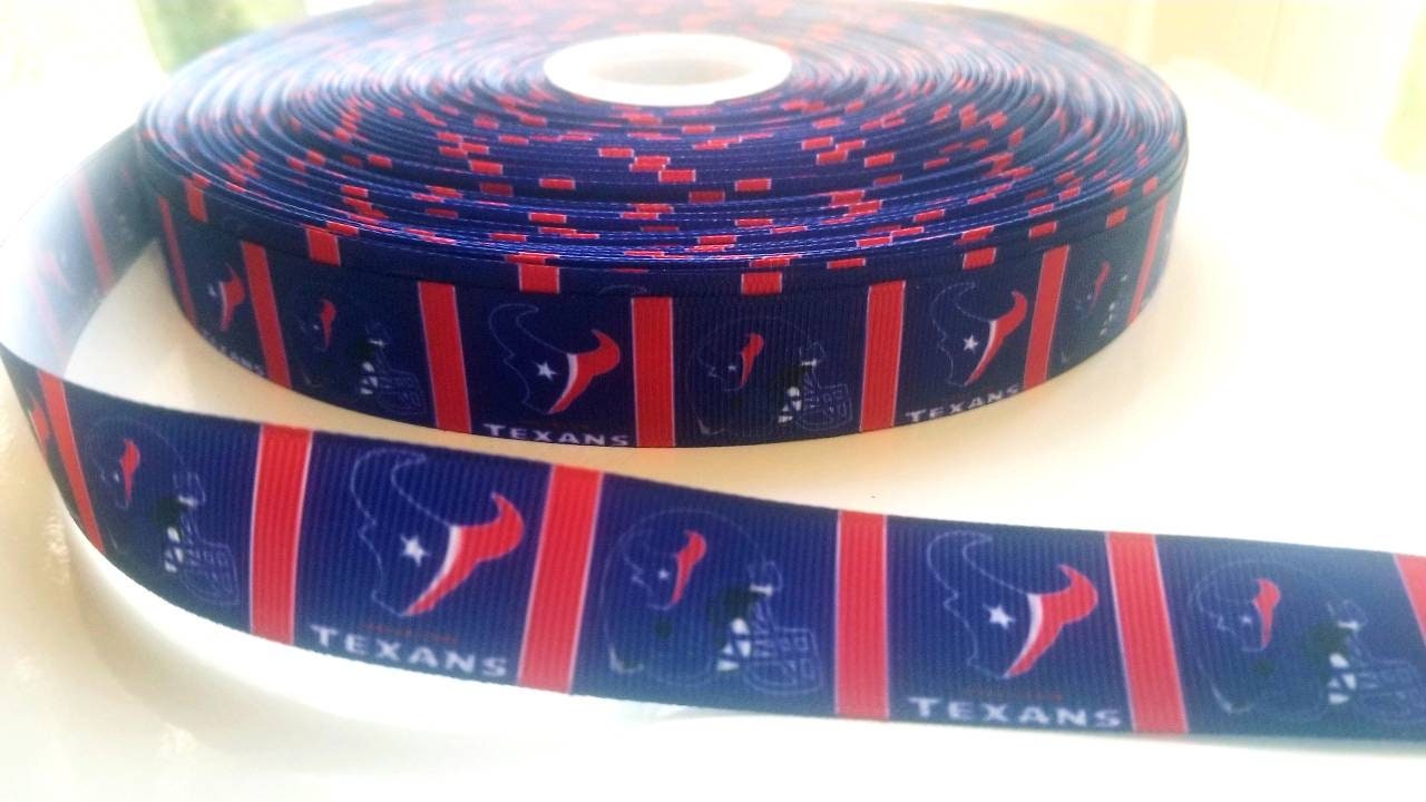 7/8" Houston Texans Football Grosgrain Ribbon. Football Ribbon Sports Ribbon