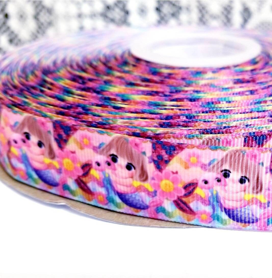 5/8" Mermaid Grosgrain Ribbon. Purple Mermaid Scales.
