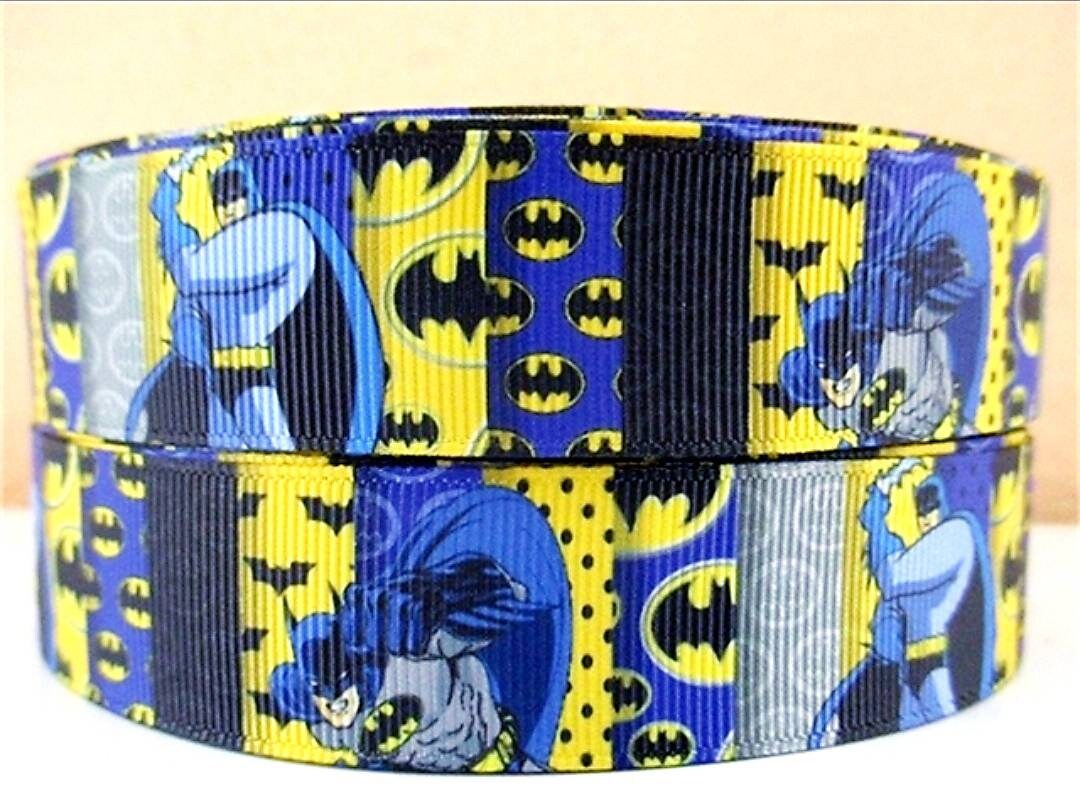 1" Batman Grosgrain Ribbon- Batman Cartoon Ribbon Super Heros Ribbon by the Yard-Craft Ribbon-Bow Ribbon one inch wide Ribbon