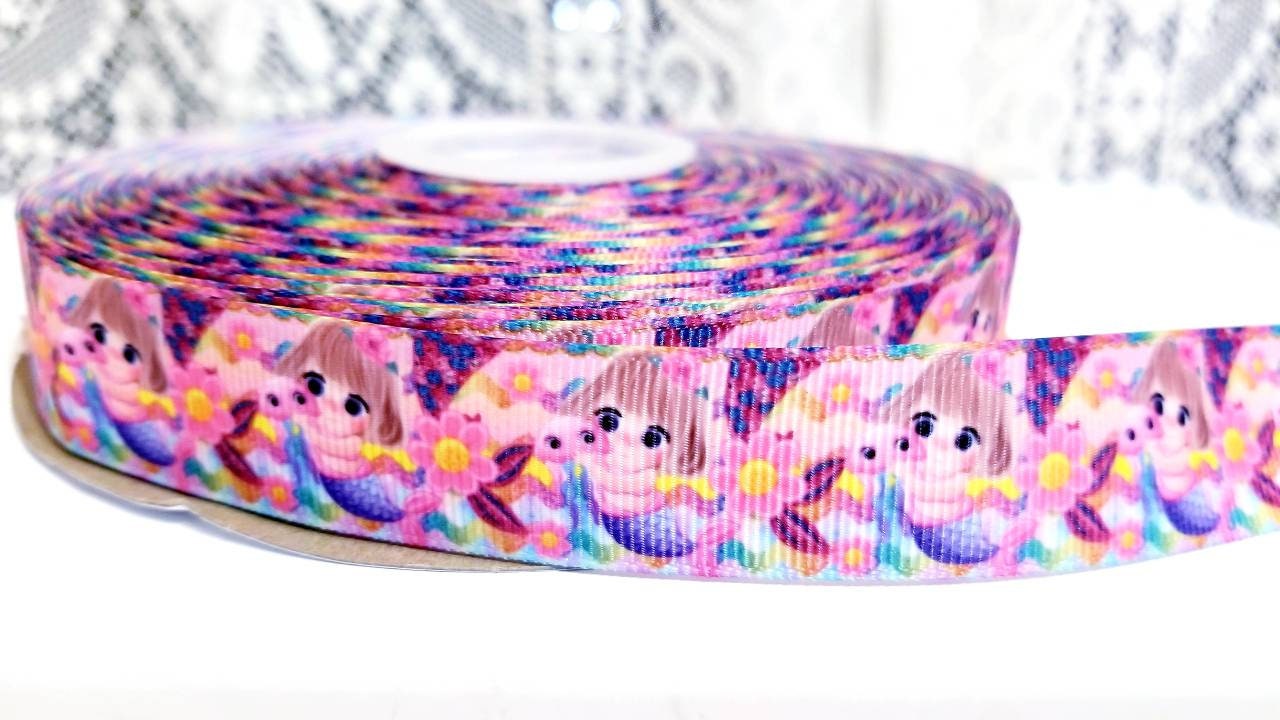 5/8" Mermaid Grosgrain Ribbon. Purple Mermaid Scales.