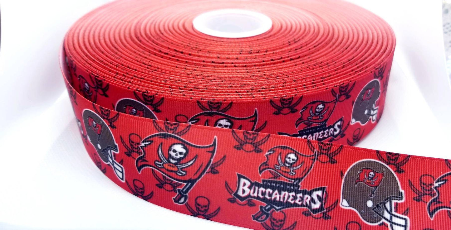5/8", 7/8" and 1.5" Tampa Bay Buccaneers Football Ribbon. Football Grosgrain Ribbon Sports Team Ribbon. Red Buccaneers