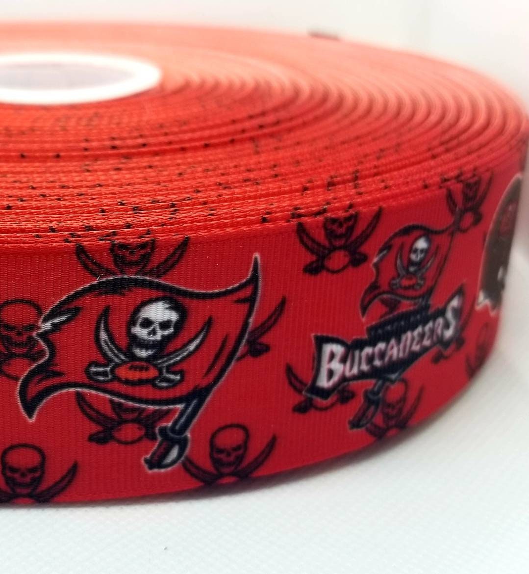 5/8", 7/8" and 1.5" Tampa Bay Buccaneers Football Ribbon. Football Grosgrain Ribbon Sports Team Ribbon. Red Buccaneers