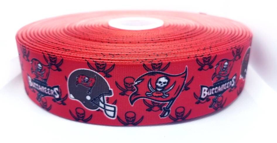 5/8", 7/8" and 1.5" Tampa Bay Buccaneers Football Ribbon. Football Grosgrain Ribbon Sports Team Ribbon. Red Buccaneers