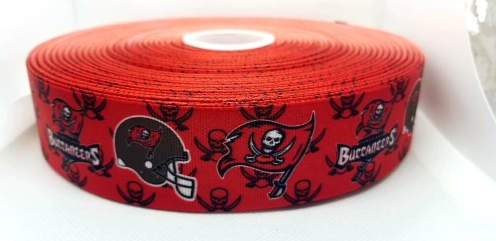 5/8", 7/8" and 1.5" Tampa Bay Buccaneers Football Ribbon. Football Grosgrain Ribbon Sports Team Ribbon. Red Buccaneers