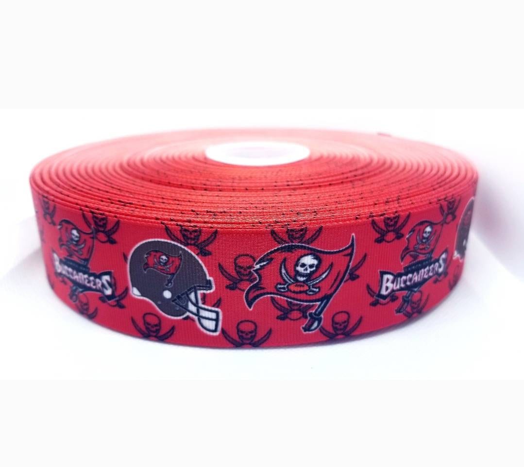 5/8", 7/8" and 1.5" Tampa Bay Buccaneers Football Ribbon. Football Grosgrain Ribbon Sports Team Ribbon. Red Buccaneers