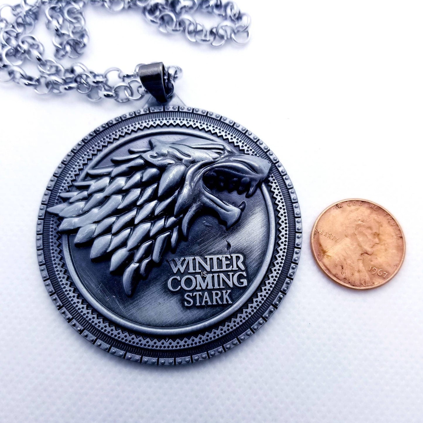 White Wolf Jon Snow- Snow Wolf Medal Medallion GOT- Game of Thrones- White Wolf- Winterfell Winter is coming. The Starks