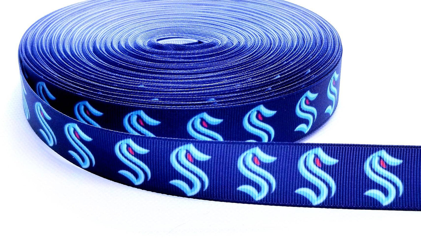 Seattle Kraken Hockey Ribbon. 7/8" NHL Professional Hockey Team. Sports Team. NHL Ice Hockey.