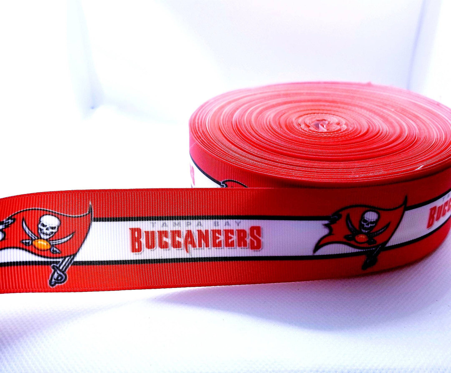 5/8", 7/8" & 1.5" Tampa Bay Buccaneers Football Ribbon. Football Grosgrain Ribbon Sports Team Ribbon