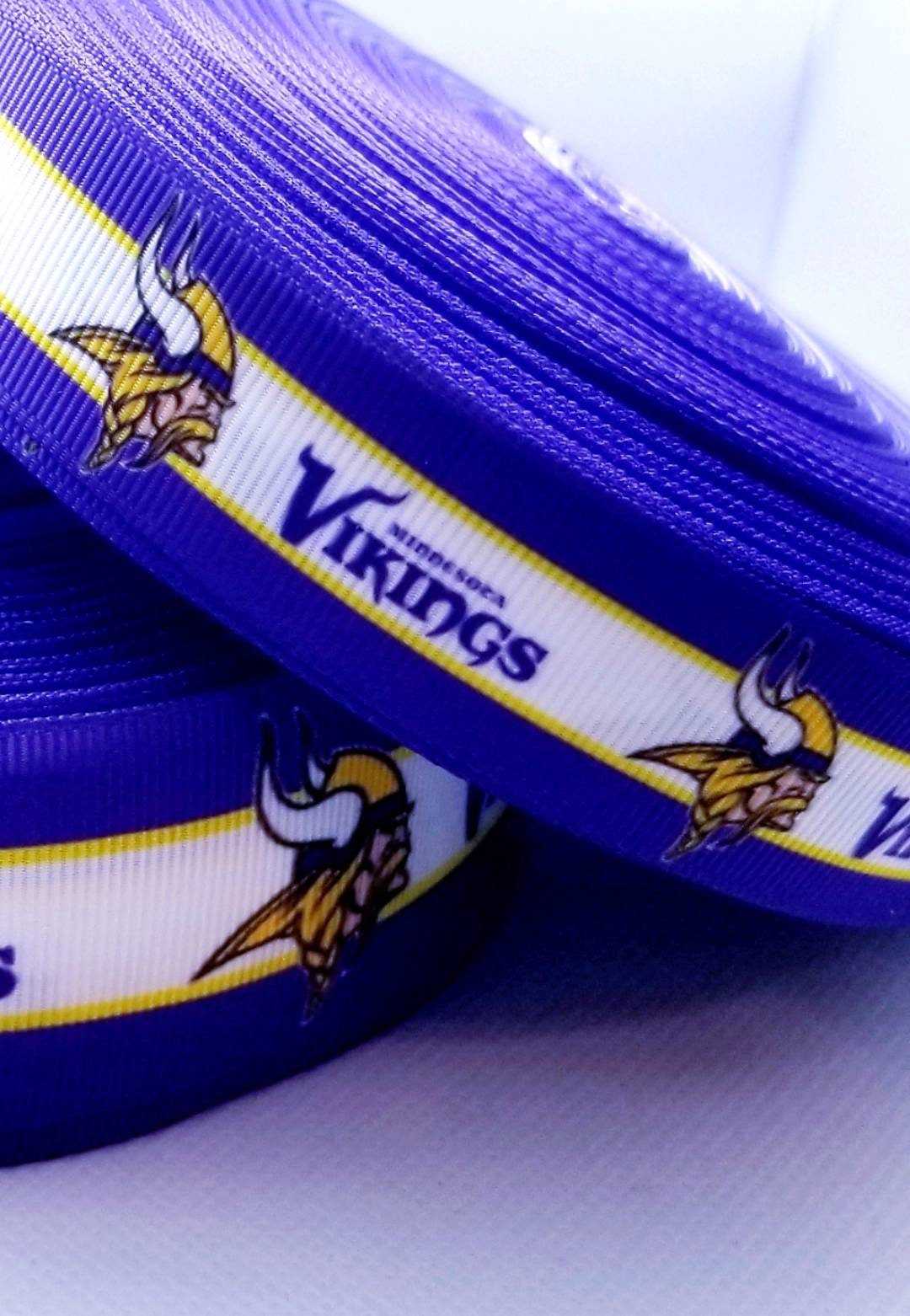 Minnesota Vikings Grosgrain Ribbon. Comes in 5/8" 7/8" and 1.5" NFL Football Sports Ribbon.