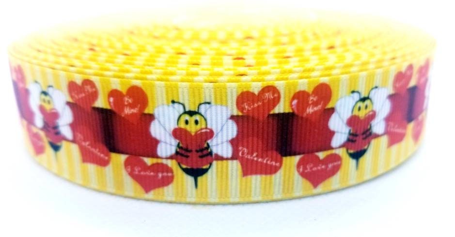 1" Valentine's Day Bumble Bee Bee Mine Hearts Holiday Ribbon