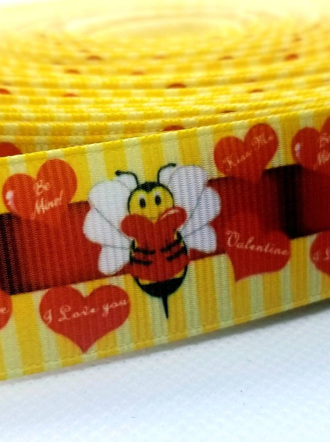1" Valentine's Day Bumble Bee Bee Mine Hearts Holiday Ribbon