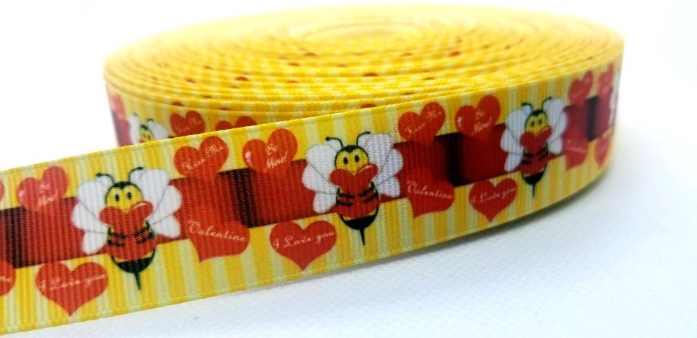 1" Valentine's Day Bumble Bee Bee Mine Hearts Holiday Ribbon