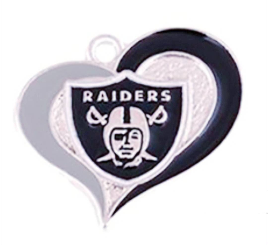 Las Vegas Raiders Football Charms. Sports Team Charms. NFL Heart Charms 25mm
