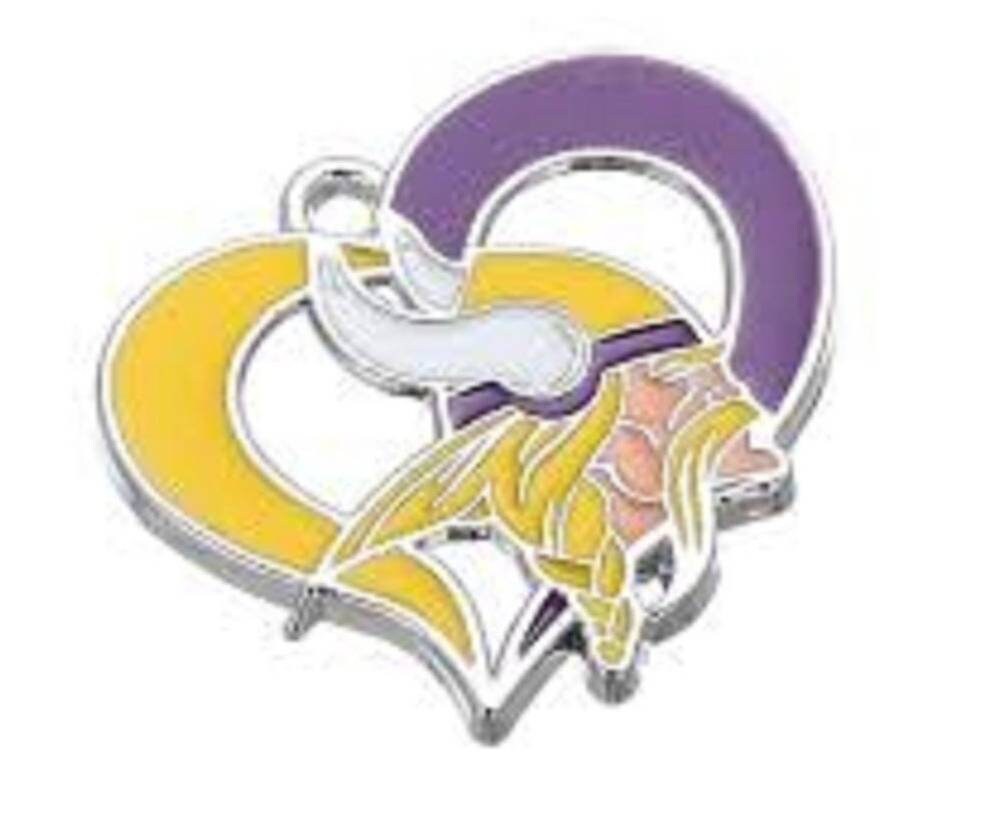 Minnesota Vikings Football Charms. Sports Team Charms. NFL Heart Charms 25mm