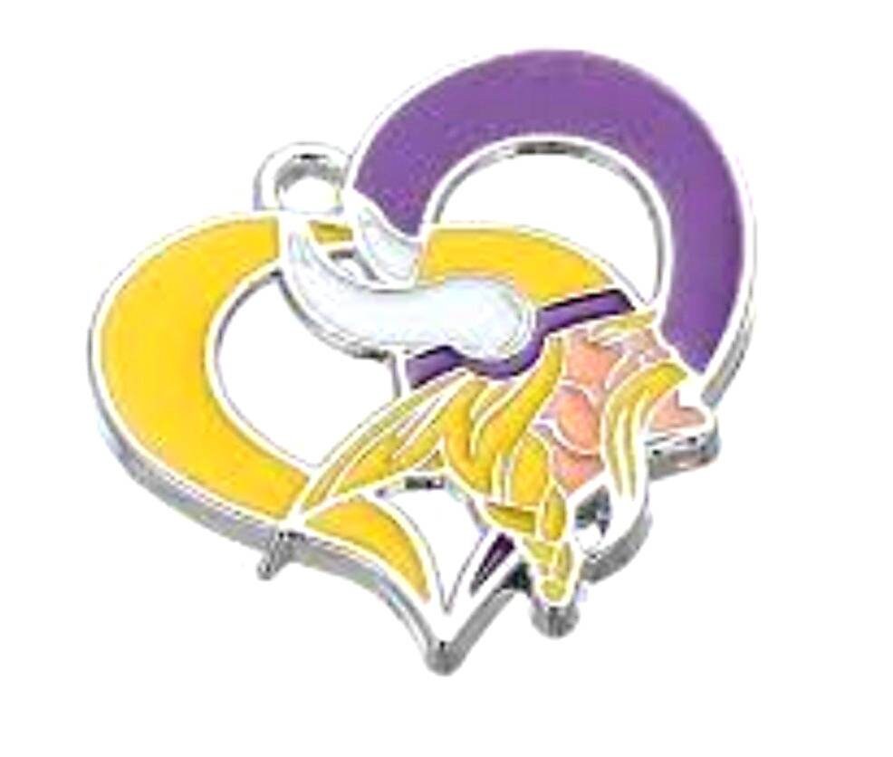 Minnesota Vikings Football Charms. Sports Team Charms. NFL Heart Charms 25mm