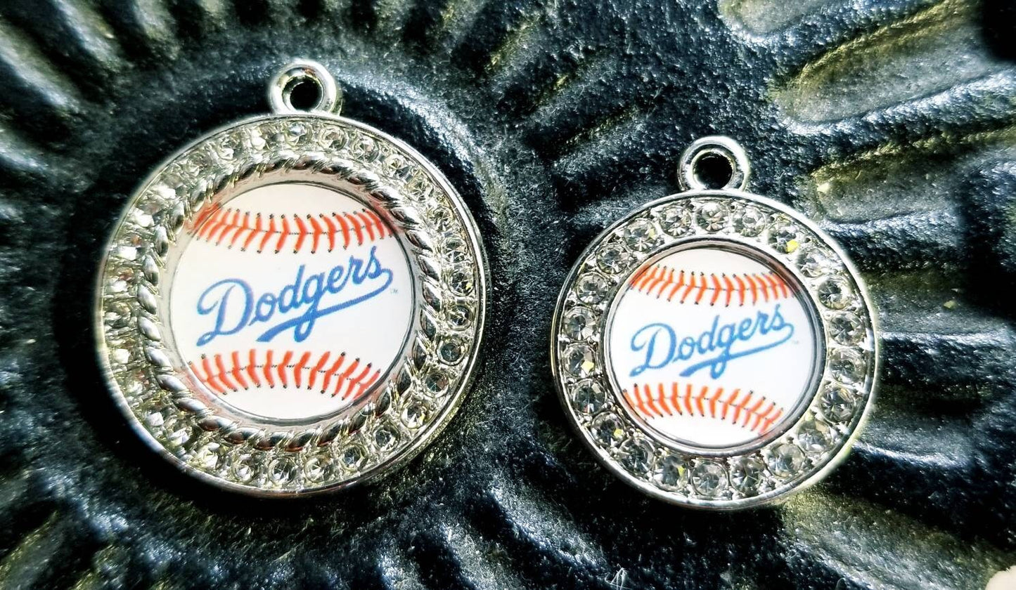 Los Angeles Dodgers MLB Charms. Baseball Sports Team Charms in Large 2.5cm and Small 2cm Rhinestone Charms