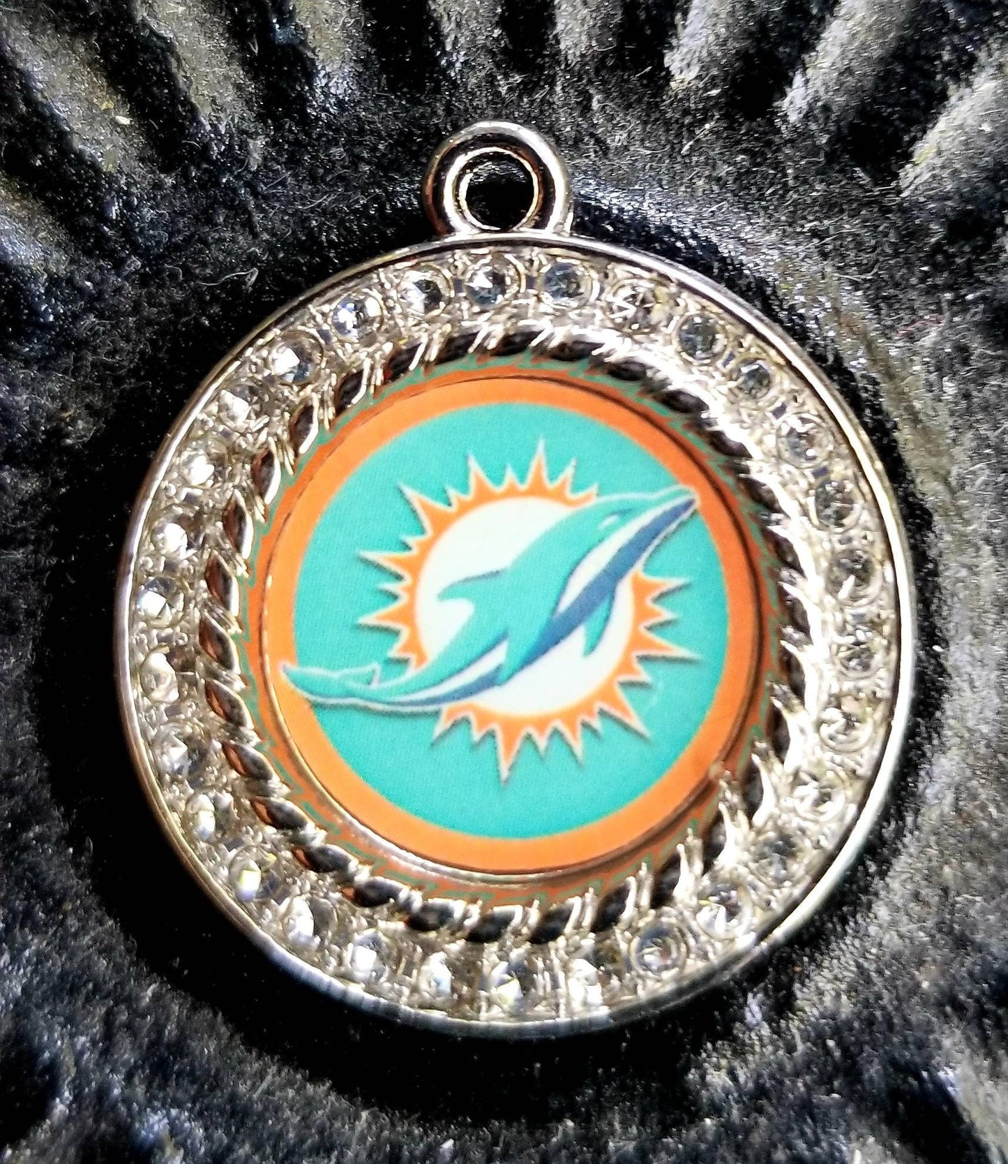 Miami Dolphins NFL Football Charms. Sports Team Charms 2.5cm. Rhinestone Charms