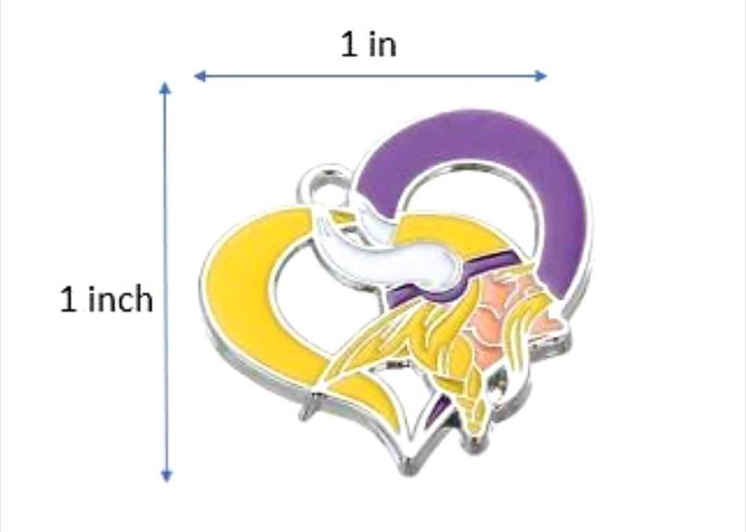 Minnesota Vikings Football Charms. Sports Team Charms. NFL Heart Charms 25mm