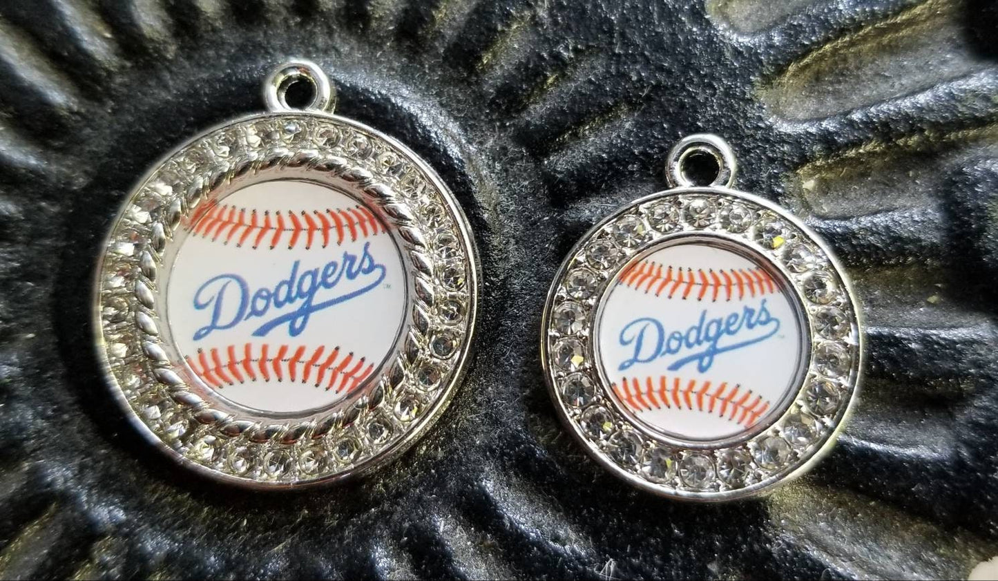 Los Angeles Dodgers MLB Charms. Baseball Sports Team Charms in Large 2.5cm and Small 2cm Rhinestone Charms