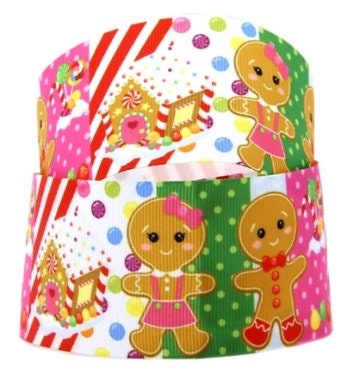 1.5" Christmas Gingerbread Man Girl Boy Gingerbread House Holiday Ribbon