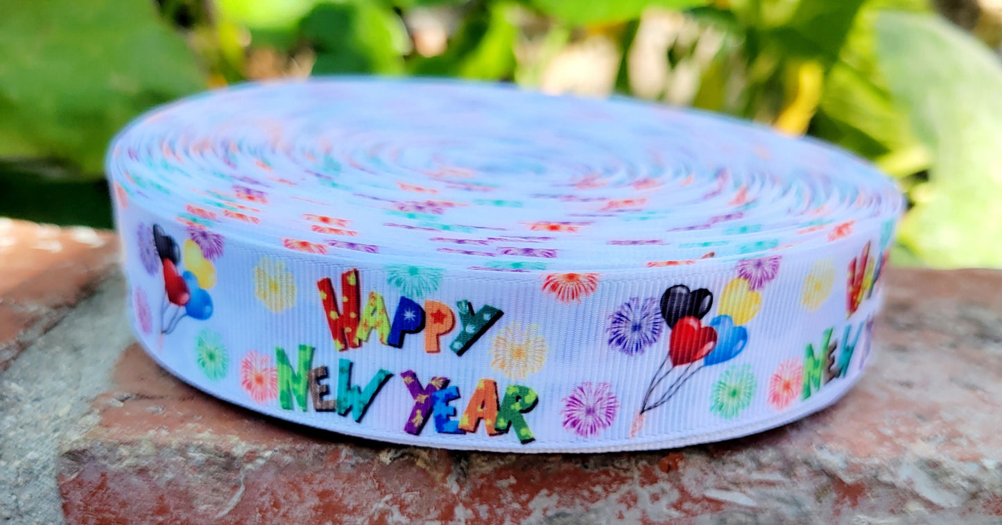 1" New Year Happy New Year's Celebration Holiday Ribbon