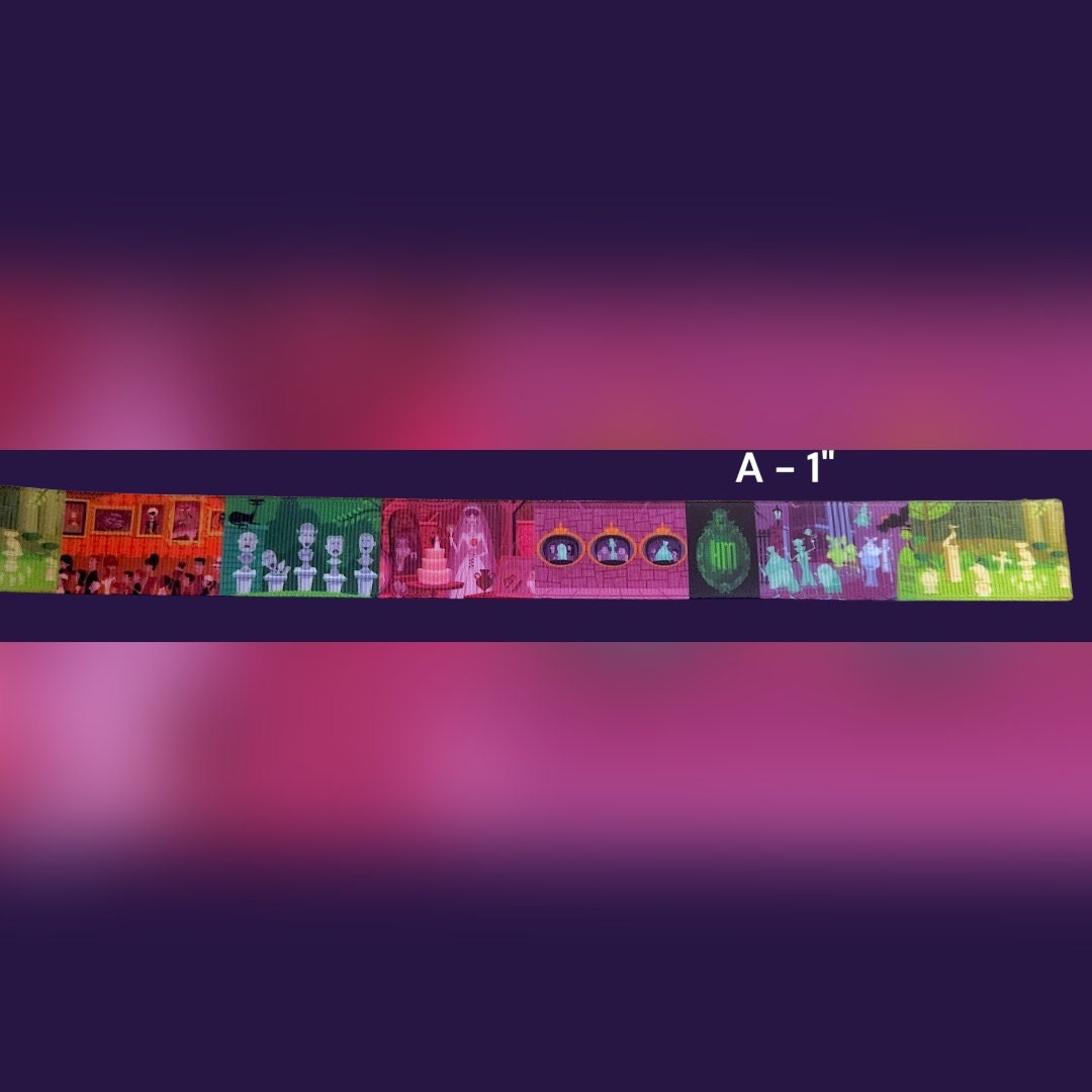 7/8" or 1" or 1.5" Haunted Ghost Graveyard Cemetery Ribbon