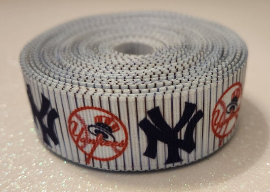 9 yards in stock (not continuous) - 7/8" New York Yankees Ribbon, Quality Ribbon, Baseball Team Unique Gift.