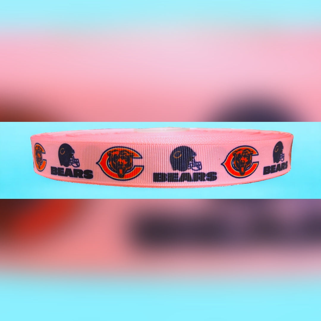 7/8" Pink Chicago Bears Football Grosgrain Ribbon. Chicago Fan Football Ribbon NFL Sports Ribbon