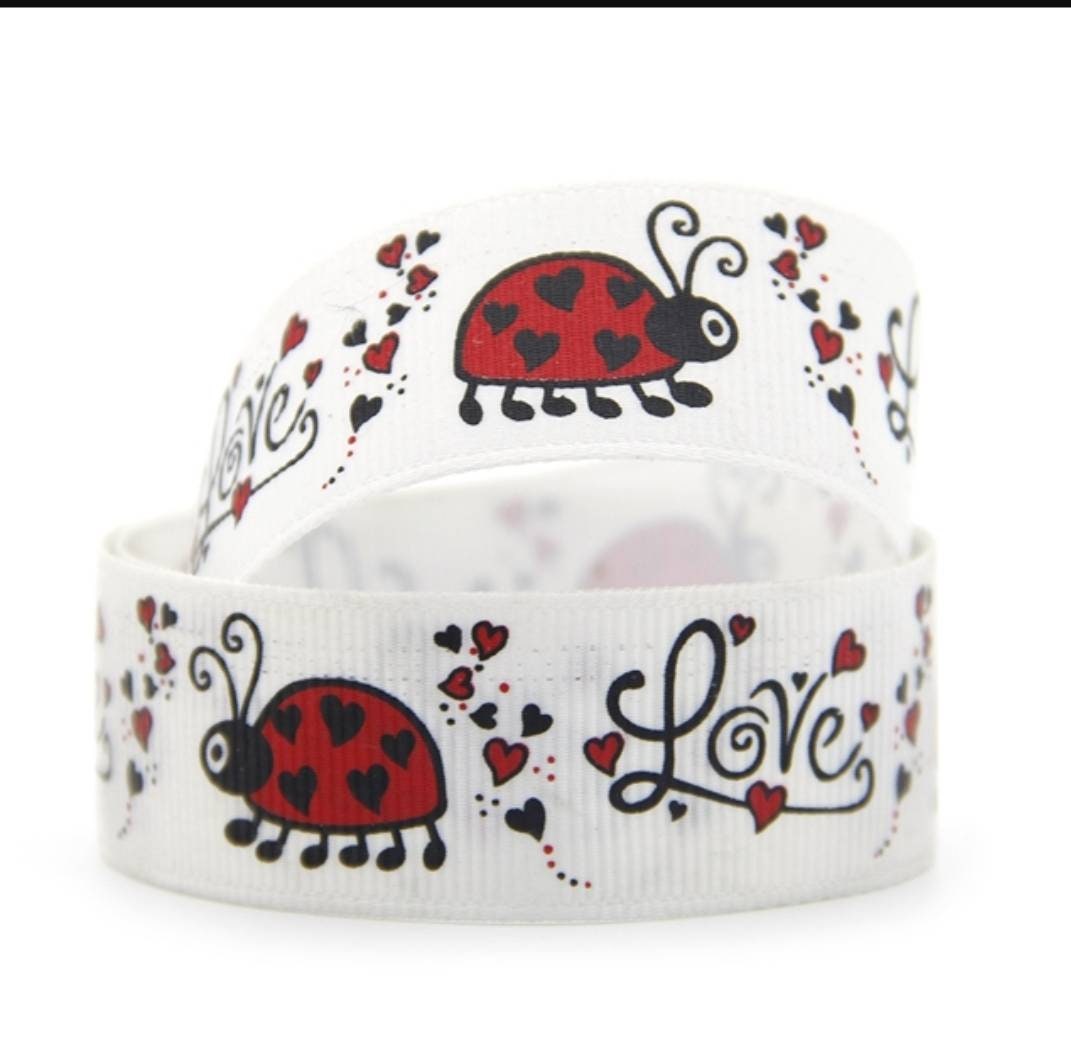 7/8" Wide LadyBug Love Grosgrain Ribbon