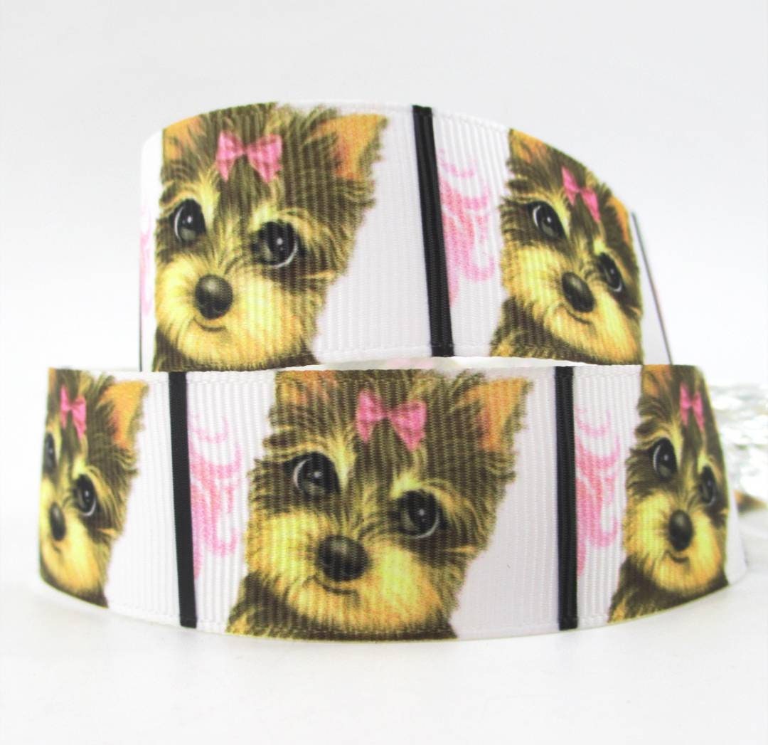 5/8" Yorkie Dog Grosgrain Ribbon. Pink or Blue Dog Ribbon. Pink Girl Yorkie Ribbon