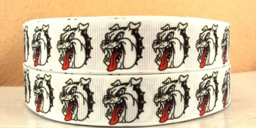 7/8" Bulldog Grosgrain Ribbon. Spike Collar, Dog Ribbon