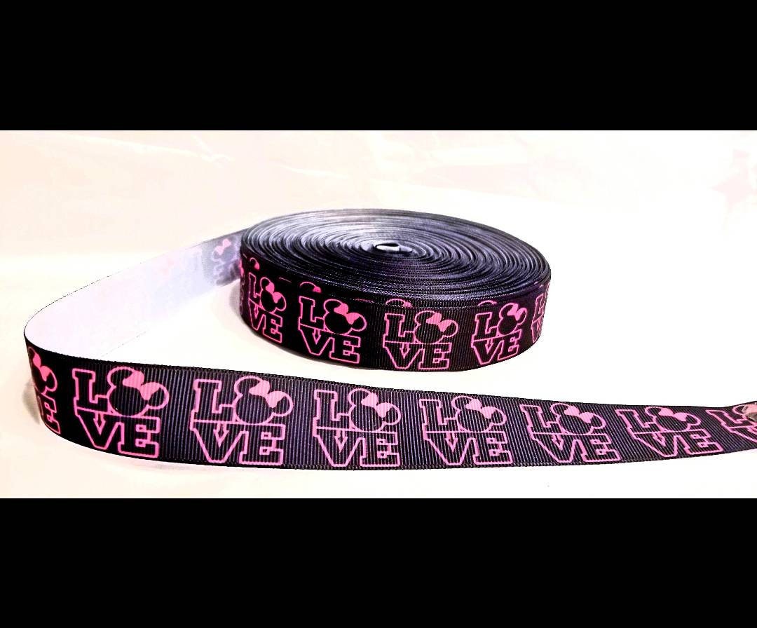 5/8" Pink Love Minnie Mouse Grosgrain Ribbon.