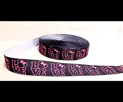 5/8" Pink Love Minnie Mouse Grosgrain Ribbon.