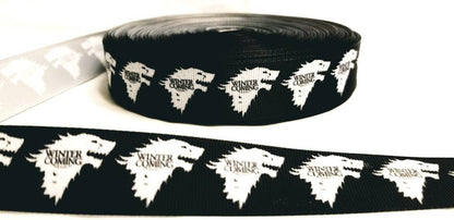 White Wolf Jon Snow- Snow Wolf- Grosgrain Ribbon- GOT- Game of Thrones- White Wolf- Winterfell- Craft Supplies