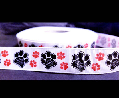 7/8" Dog Paw Ribbon Dog "Rescue Dog Ribbon"- Dog Rescue- Dog Paw Ribbon- Ribbon by the yard-Animal Rescue Ribbon-Adopt a Dog Ribbon