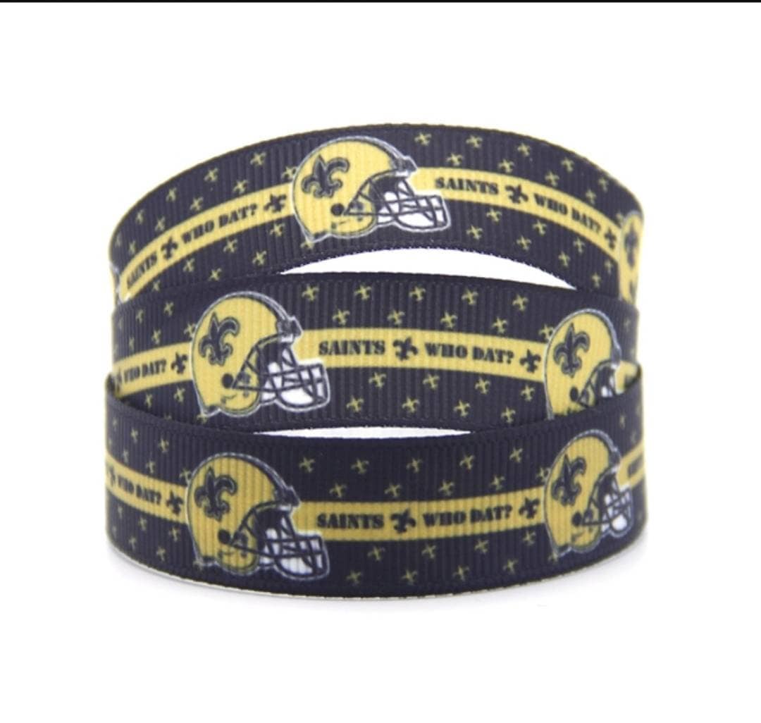 5/8" 7/8" New Orleans Saints Grosgrain Ribbon. This popular style comes in 5/8" 7/8" and 1.5"  Football Ribbon NFL Sports Ribbon