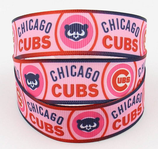 7/8" Chicago Cubs Pink Grosgrain Ribbon. Baseball Sports MLB Ribbon. More stock on its way.