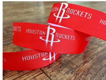 1.5" wide Houston Rockets Grosgrain Ribbon. NBA Basketball Sports Ribbon.