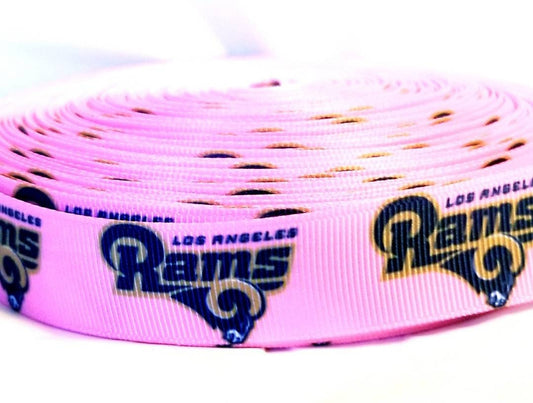 7/8" Los Angeles Rams Pink Grosgrain Ribbon. NFL Football Sports Team Ribbon