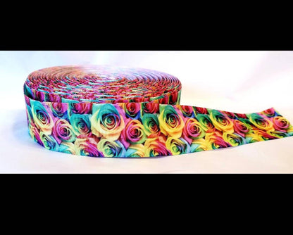 1.5" Rose Flower Grosgrain Ribbon Rainbow of Roses